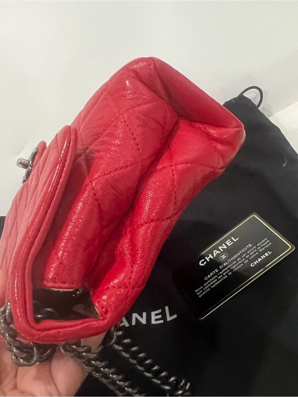 Chanel Quilted shiny Letaher Red Flap Bag